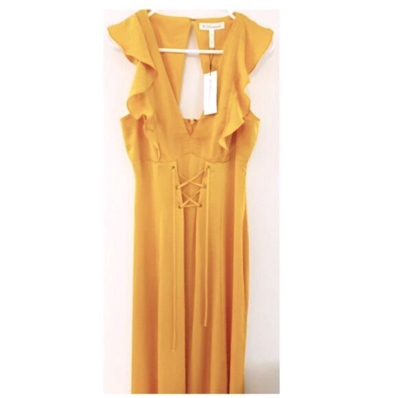 NWT BCBGeneration Mustard Ruffled Maxi Dress - Picture 5 of 6